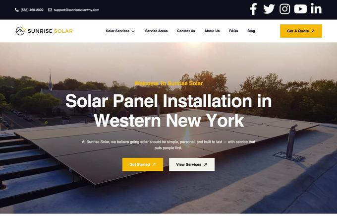 Sunrise Solar website homepage